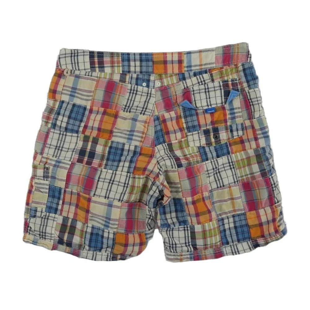 J.Crew Board Shorts Men's Size 33 Multi Patchwork Madras Plaid Cotton Blend Swim